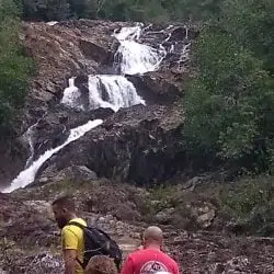 People hiking to waterfall